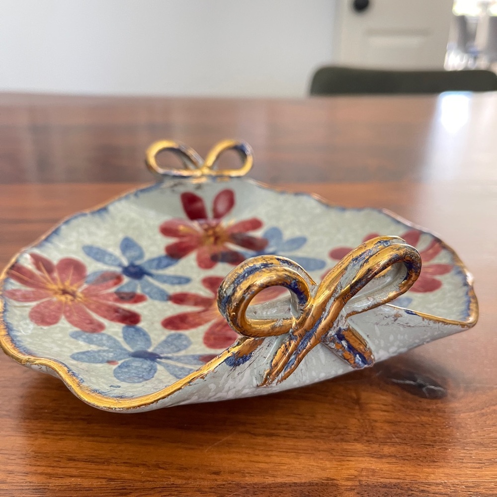 Vintage Collectible Handpainted Italy Glazed Floral Bowl  Pottery Bowl/Tray